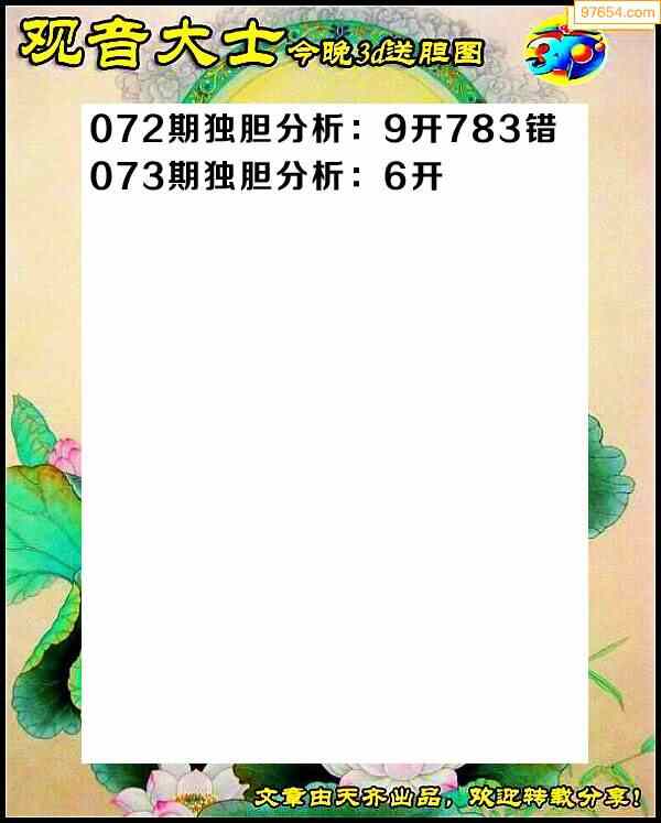 22073期97654各站收集膽碼預測圖-天中圖庫