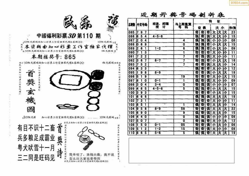 2022年福彩彩民乐110期-天中图库