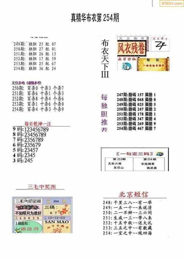 2022年254期精华真布衣图123456早晚版