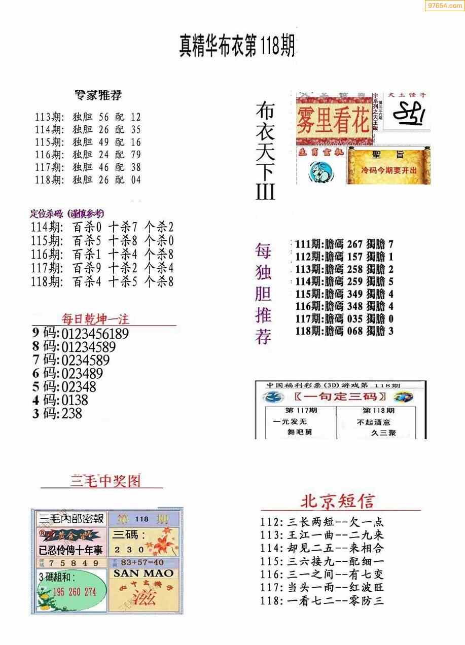 523年118期福彩字謎圖謎總彙