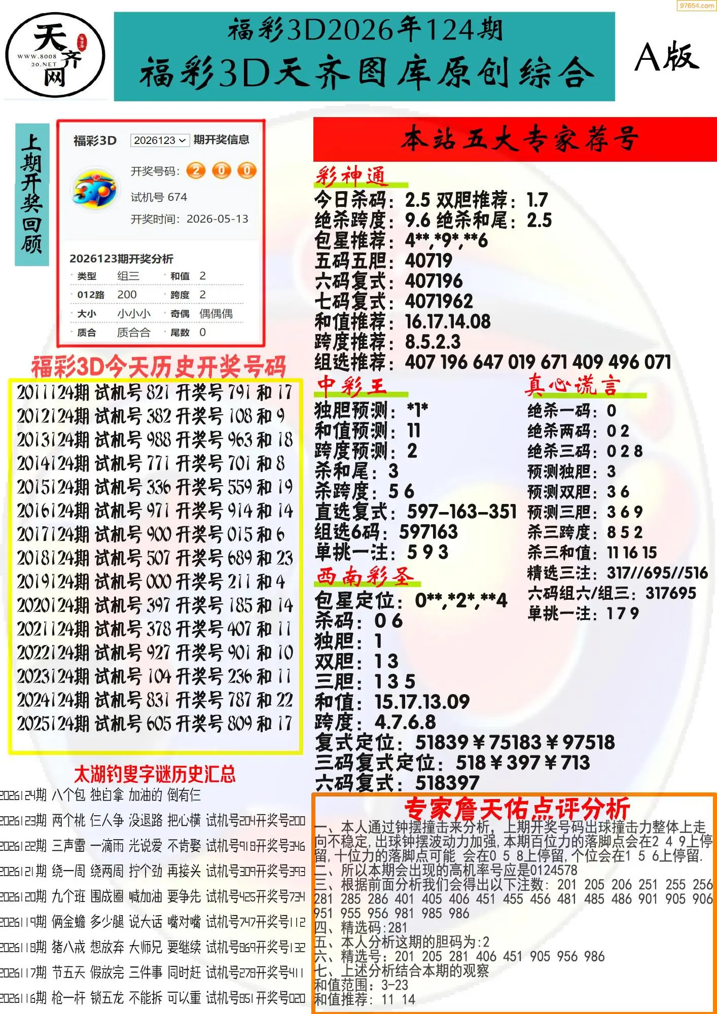 天齐原创彩报A