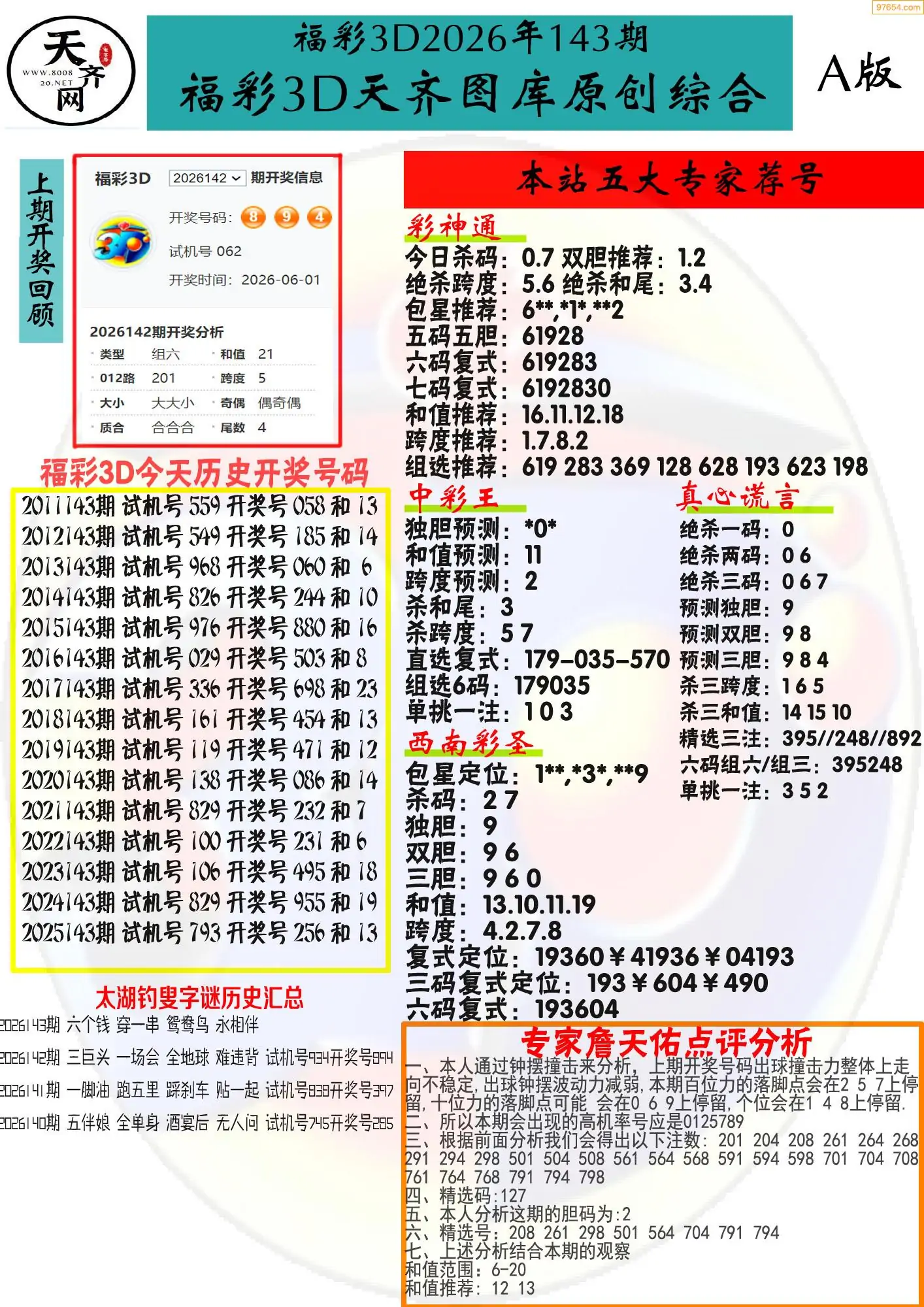 天齐原创彩报A