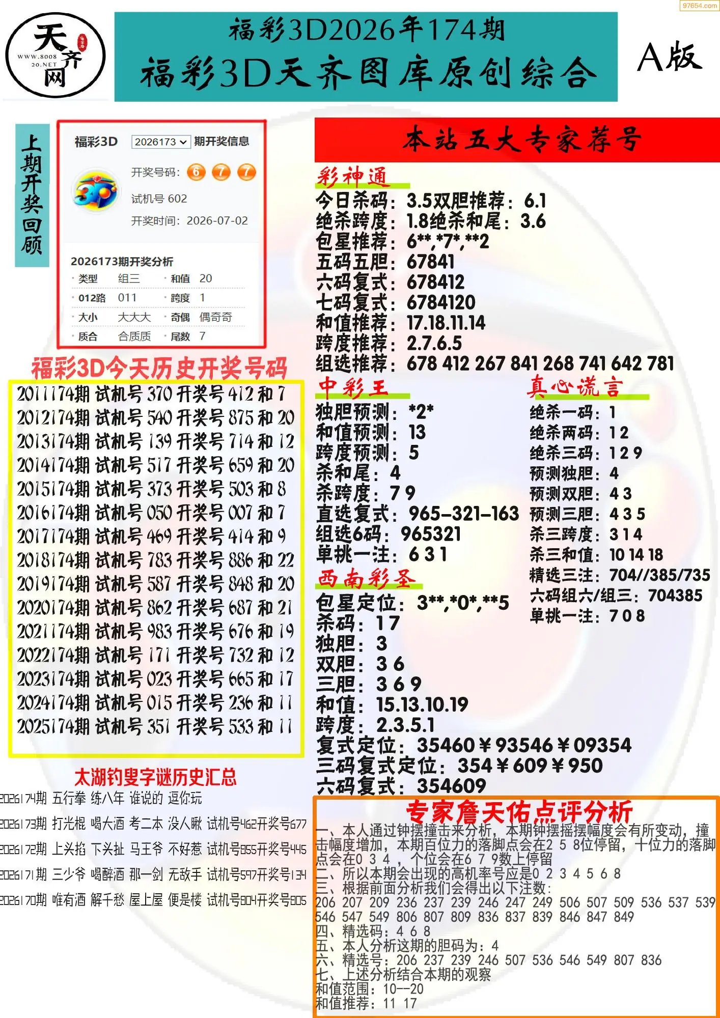 天齐原创彩报A